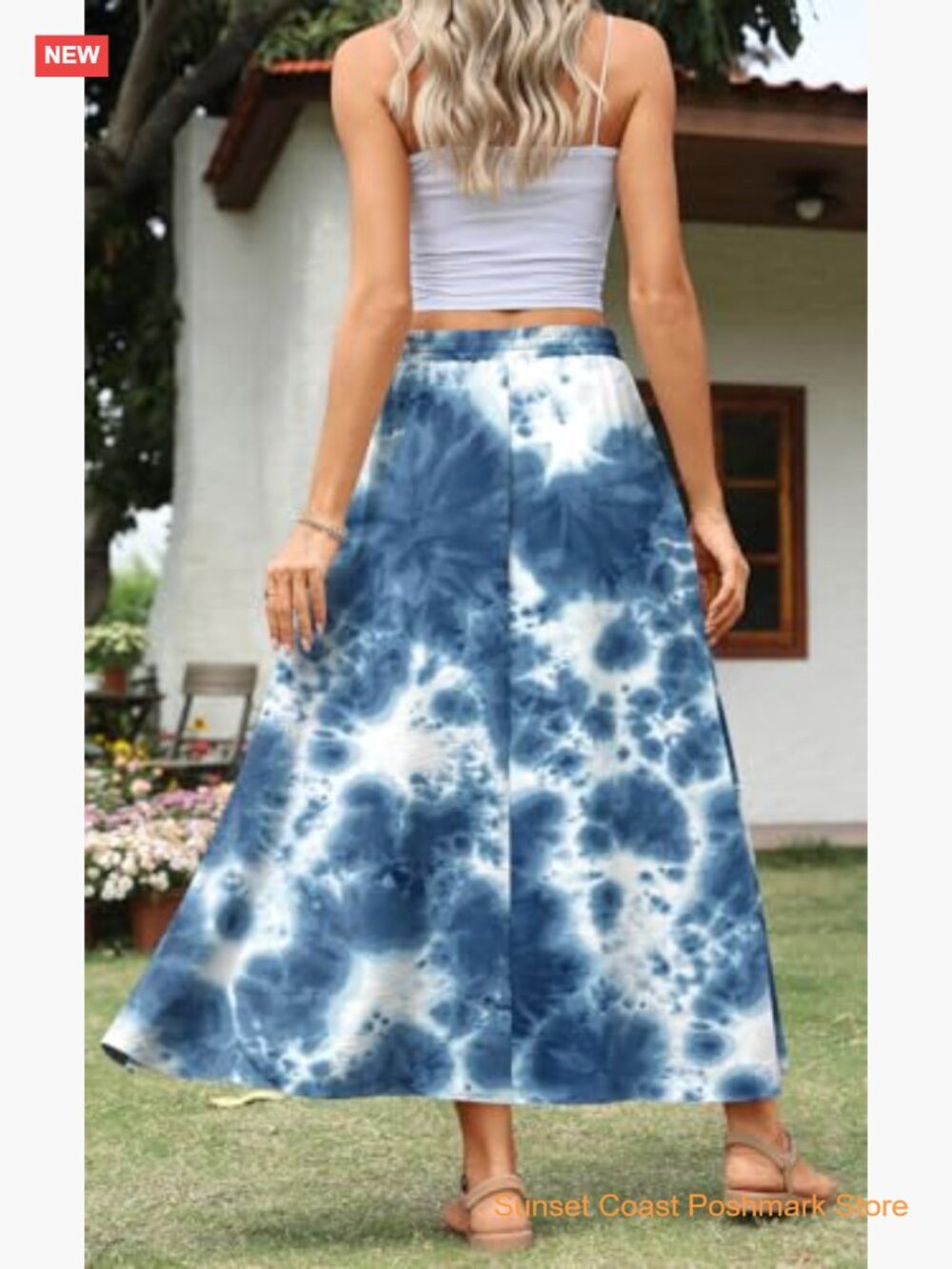 Flowy Maxi Skirt with Pockets Elastic Waist Boho Pleated Casual - Picture 3 of 7